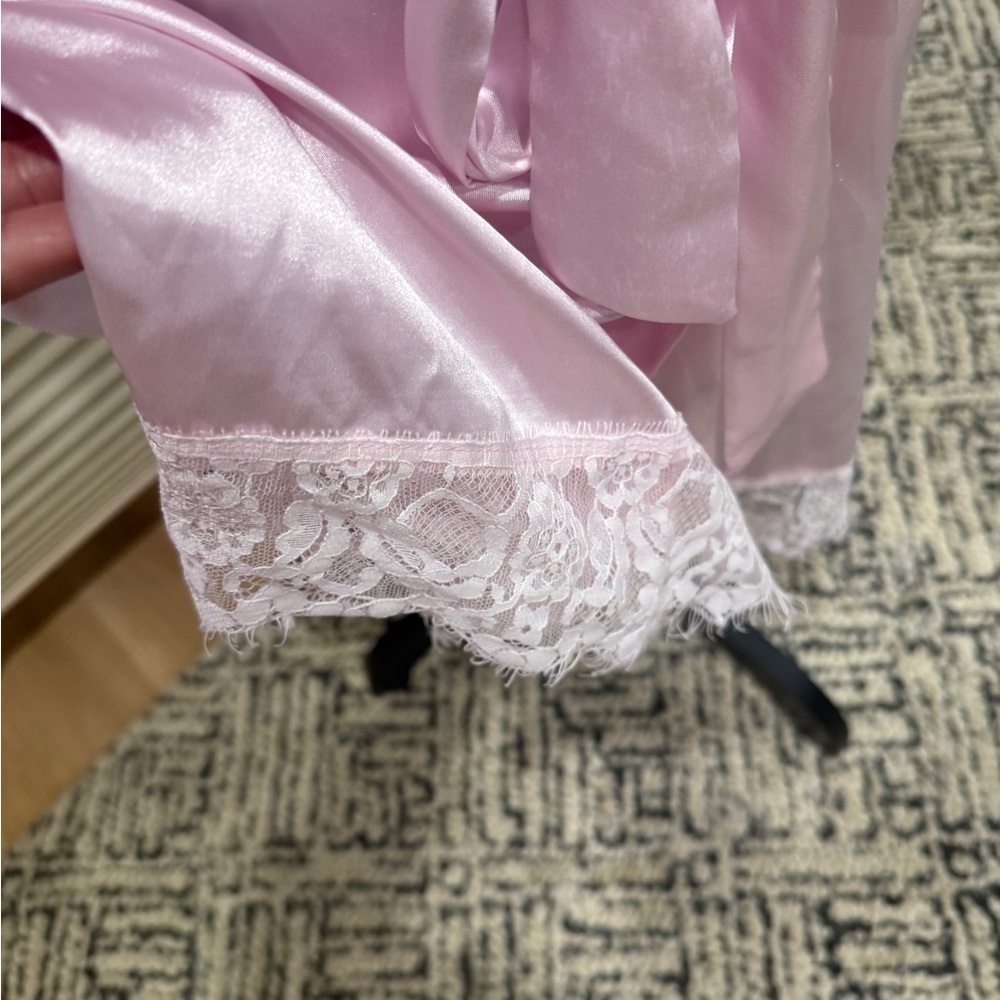 Pink Satin Robe with Lace Trim - Picture 3 of 3